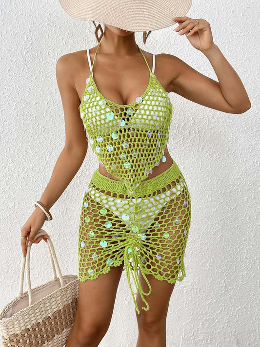 Women's Vacation Beach Suit Sequin Stitching Bikini Two-piece Set Blouse - SandiFreckles Surf & Swimwear