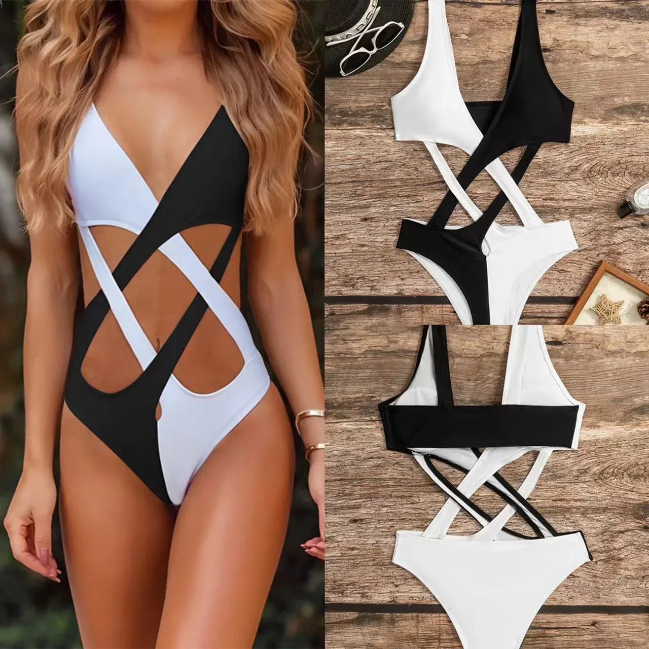 Colour Block Hollow Out Monokini - Versatile Casual Style - SandiFreckles Surf & Swimwear