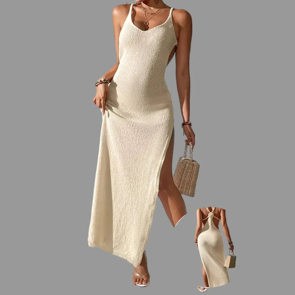 Sexy Cutout Slim Fit Slit Spaghetti Straps Knitted Beach Dress - SandiFreckles Surf & Swimwear
