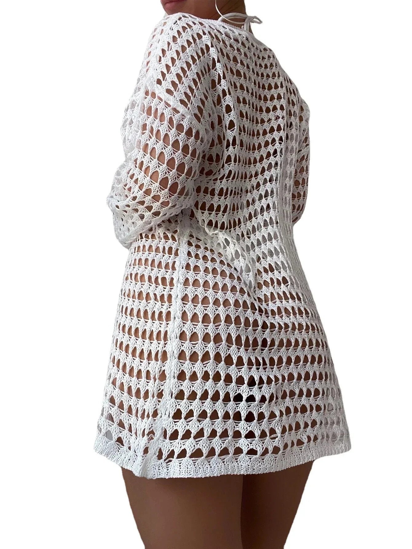 Mesh Hollow Out Knitted Bikini Blouse - Breathable Cover - SandiFreckles Surf & Swimwear