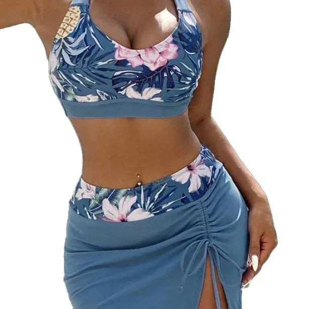 Sexy Lace-Up Three-Piece Split Skirt Bikini - SandiFreckles Surf & Swimwear