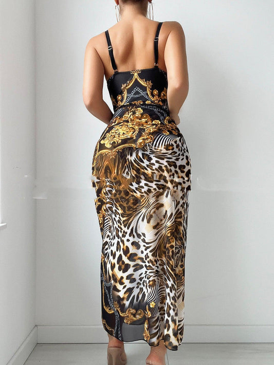 Double Shoulder Steel Bracket Bikini Three-Piece - Gather & Thin - SandiFreckles Surf & Swimwear