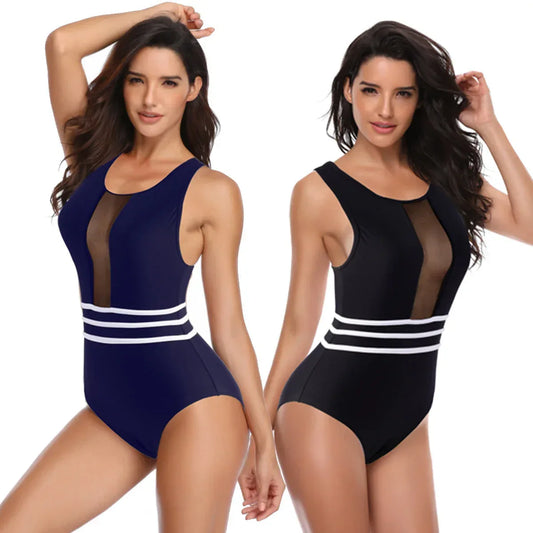 Solid Colour Mesh Racing One Piece - Performance & Style - SandiFreckles Surf & Swimwear