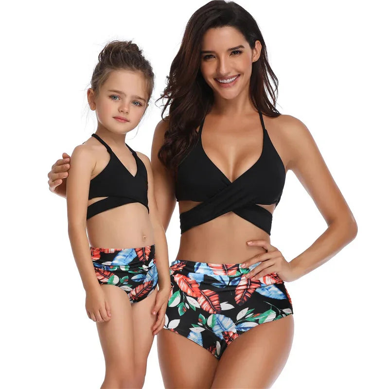 High Waist Ruffled Parent-Child Swimsuit – Stylish Matching Bikinis - SandiFreckles Surf & Swimwear