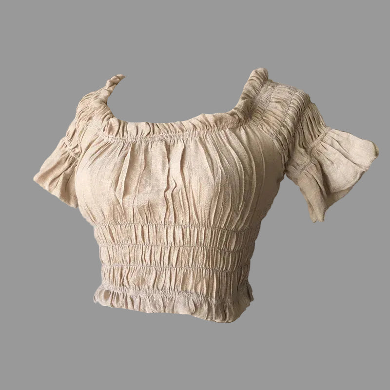 Beach Bikini Slubbed Fabric Vacation Off-shoulder Swimsuit Tops - SandiFreckles Surf & Swimwear