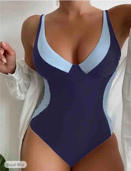 V-Neck Tummy Control One Piece Swimsuit - Sporty & Slimming - SandiFreckles Surf & Swimwear