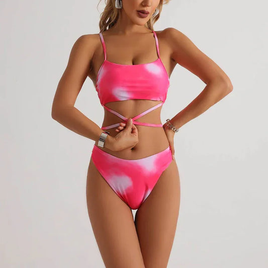3pcs Tie Dye Print Bikini With Short Skirt Summer Beach Sexy Swimwear Womens Clothing - SandiFreckles Surf & Swimwear