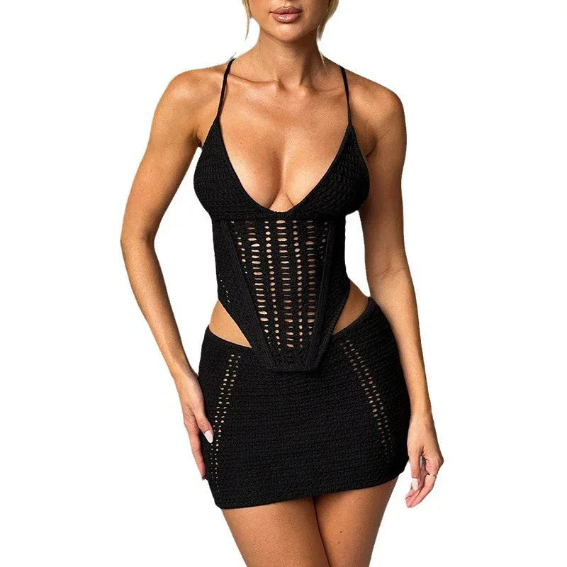 Solid Colour Knitted Beach Skirt Ensemble - Chic & Sexy - SandiFreckles Surf & Swimwear