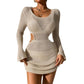 Solid Colour Knitted Hollow Beach Dress - Drawstring Bikini Cover - SandiFreckles Surf & Swimwear