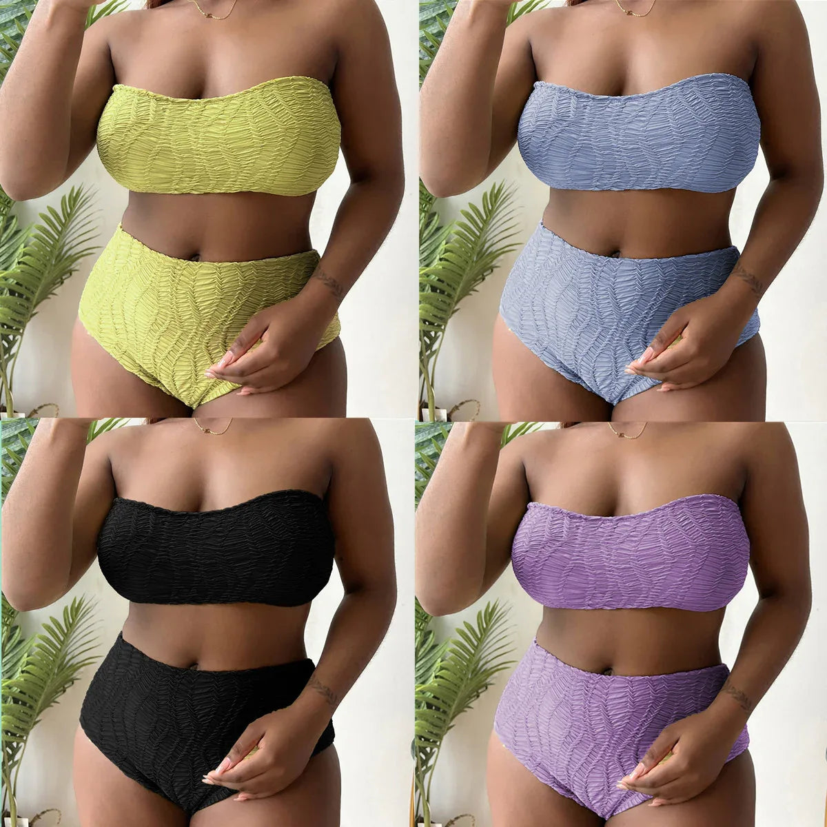 Tube Top High Waist Plus Size Bikini - Pure Colour - SandiFreckles Surf & Swimwear