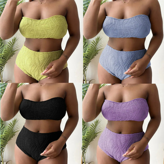 Tube Top High Waist Plus Size Bikini - Pure Colour - SandiFreckles Surf & Swimwear