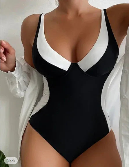 V-Neck Tummy Control One Piece Swimsuit - Sporty & Slimming - SandiFreckles Surf & Swimwear