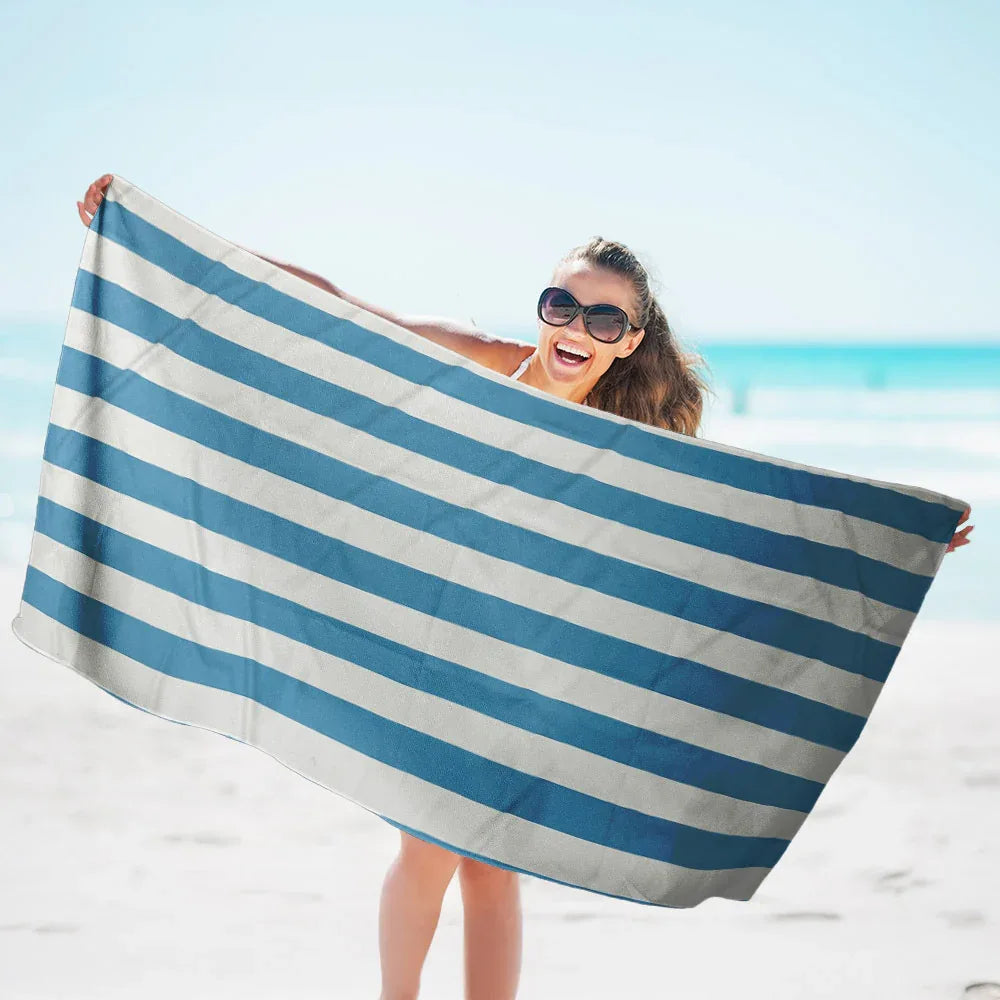 Quick-Drying Striped Beach Towel - Double-Sided Velvet for Comfort - SandiFreckles Surf & Swimwear