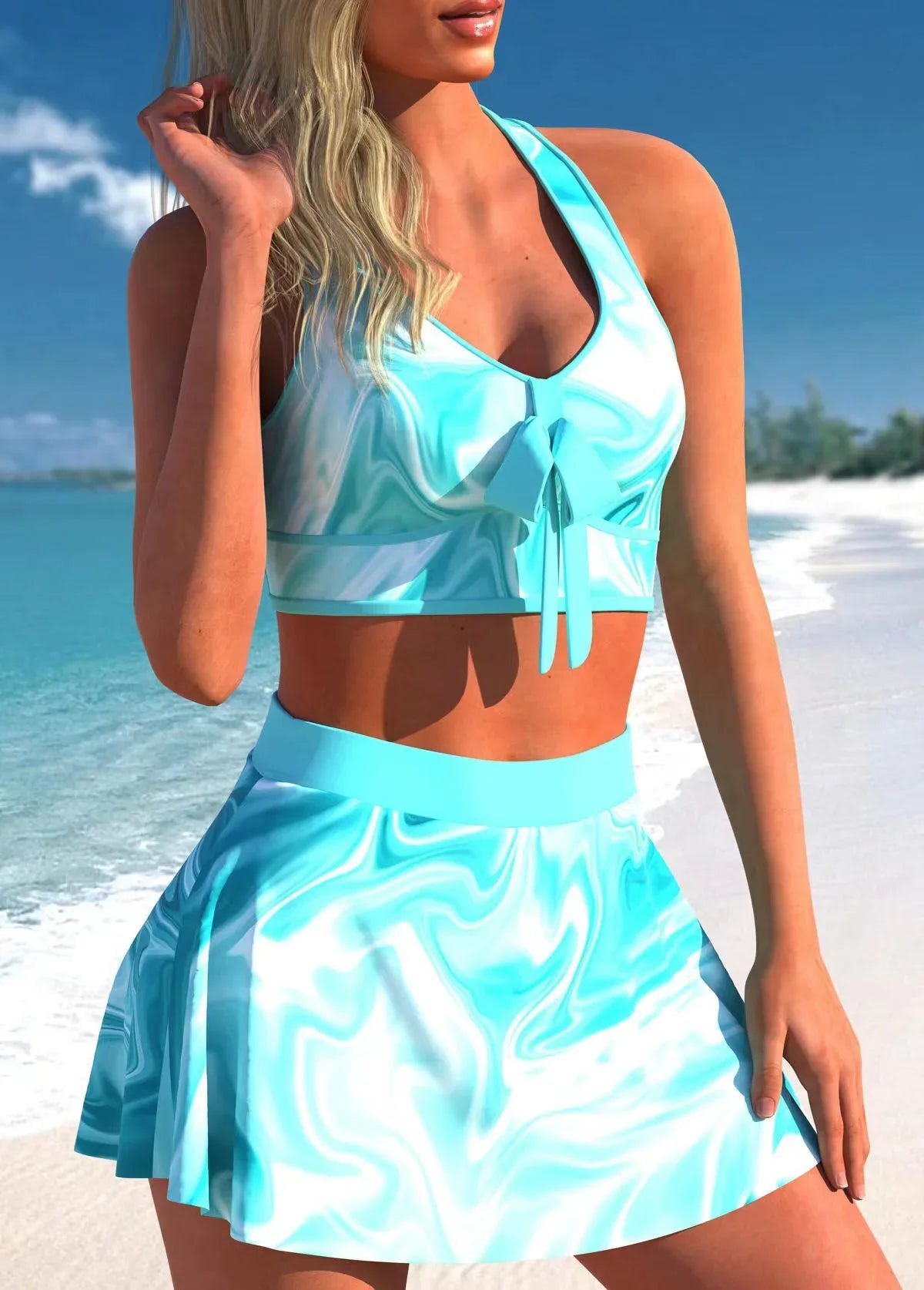 Split Swimwear Skirt Conservative Large Print - SandiFreckles Surf & Swimwear