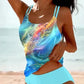 Retro Split High Waist Bikini Beach Print Strap Swimsuit - SandiFreckles Surf & Swimwear
