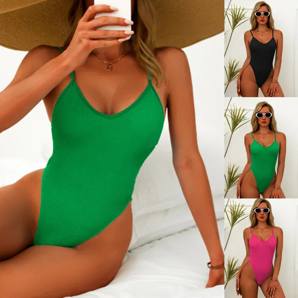 Deep V One Piece Swimsuit - Eye-Catching & Comfortable - SandiFreckles Surf & Swimwear