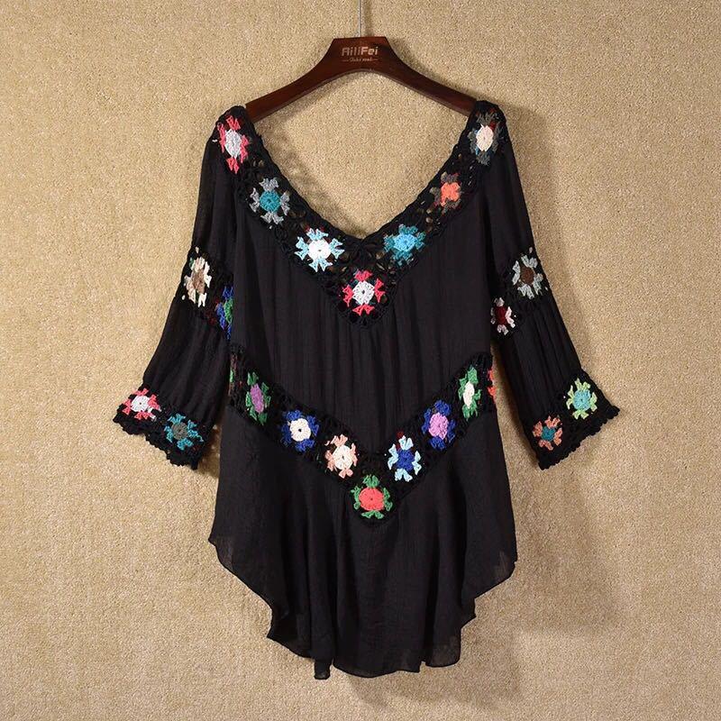 Amazon AliExpress Hot Selling Product Boho Hollow Out Hand Crocheting Flower Bikini Loose Beach Cover-up - SandiFreckles Surf & Swimwear