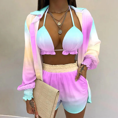 Women's Printed Beachwear Swimsuit Three Piece Set - SandiFreckles Surf & Swimwear