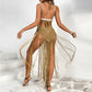 Bikini Suit Cross Collar Tassel Dress Swing Hollow Beach Cover-up - SandiFreckles Surf & Swimwear