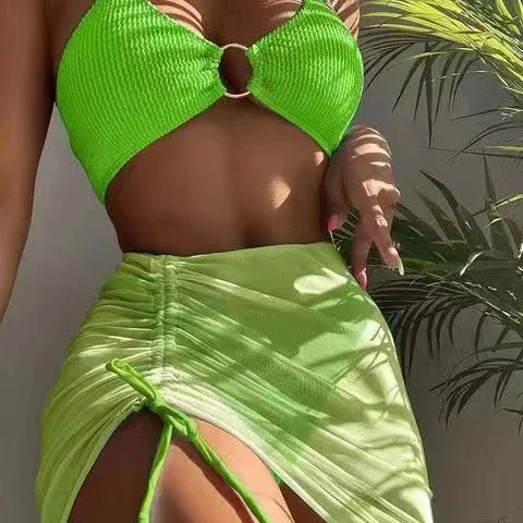 Women's Swimwear Body Solid Color Fashion Halter Three-piece Suit - SandiFreckles Surf & Swimwear