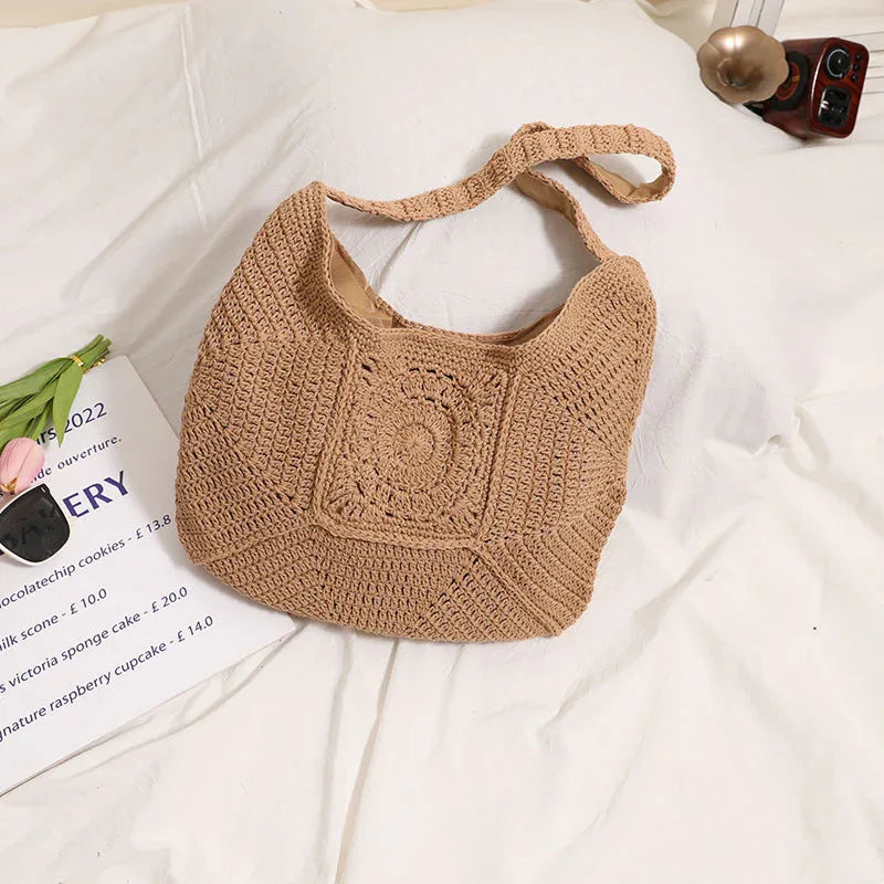 Versatile Women's Beach Bag - Large Capacity Cotton Plaid Design - SandiFreckles Surf & Swimwear