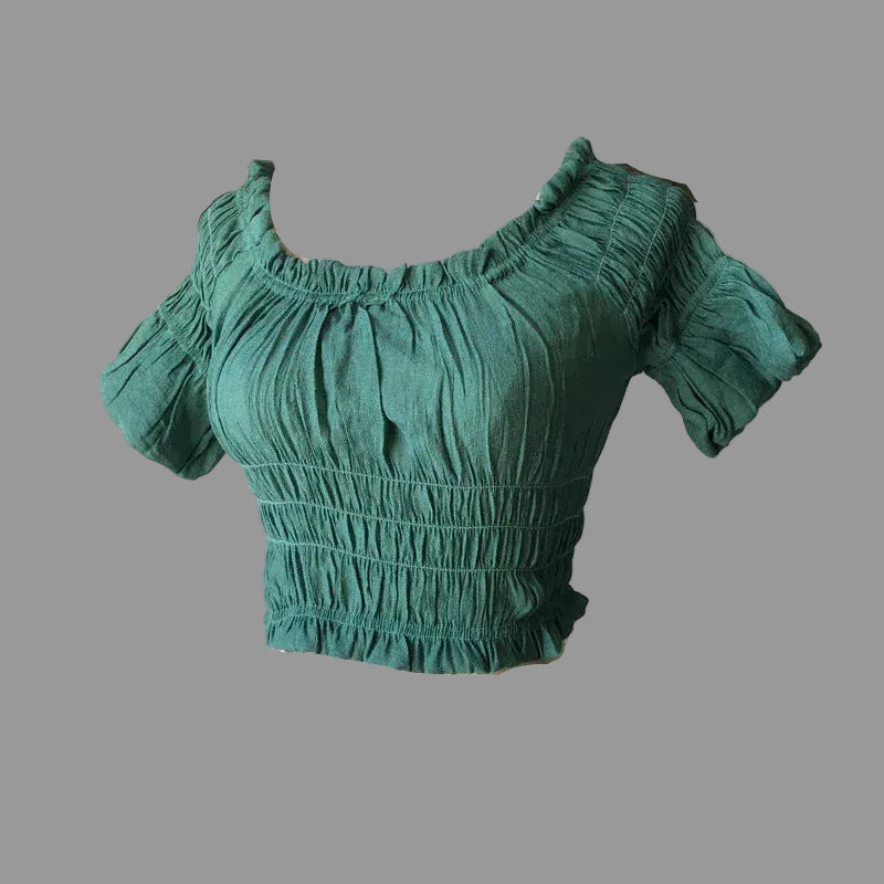 Beach Bikini Slubbed Fabric Vacation Off-shoulder Swimsuit Tops - SandiFreckles Surf & Swimwear