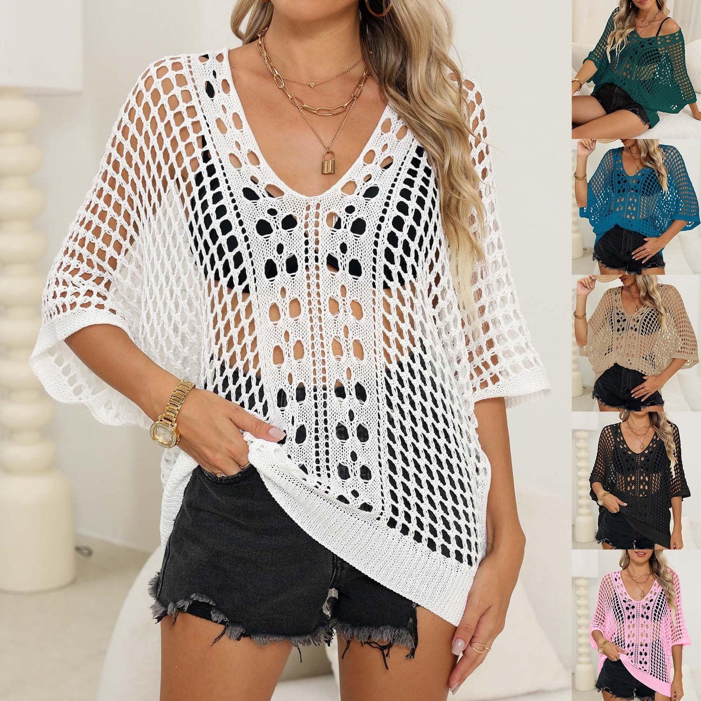 Cutout Woven Batwing Sleeve Cover Up - Sexy Casual Top - SandiFreckles Surf & Swimwear