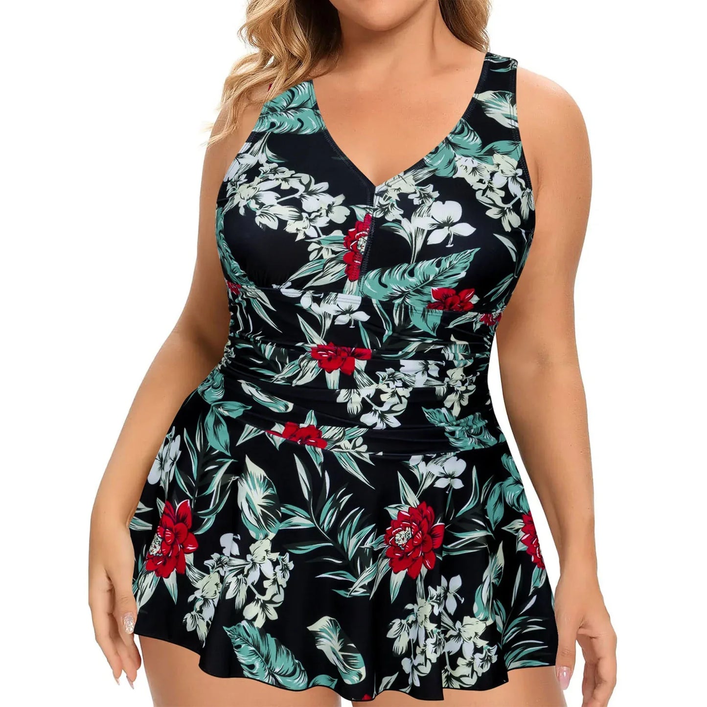 European And American Plus Size Swimsuit Women's Printed Sleeveless Dress - SandiFreckles Surf & Swimwear