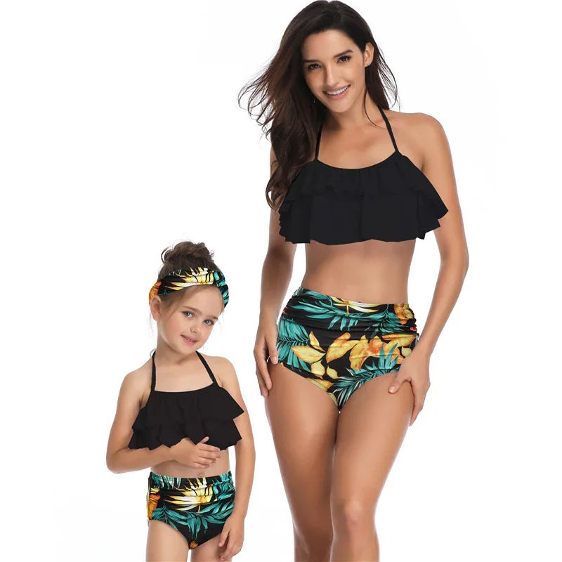 High Waist Ruffled Parent-Child Swimsuit – Stylish Matching Bikinis - SandiFreckles Surf & Swimwear