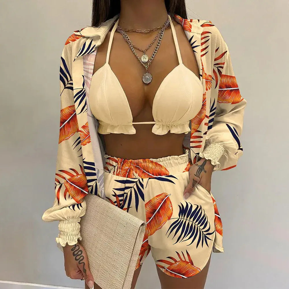 Women's Printed Beachwear Swimsuit Three Piece Set - SandiFreckles Surf & Swimwear