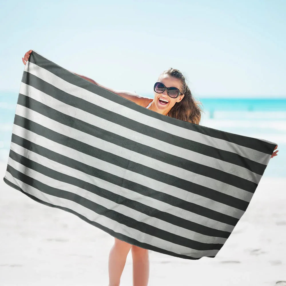 Quick-Drying Striped Beach Towel - Double-Sided Velvet for Comfort - SandiFreckles Surf & Swimwear