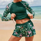 Women's Long Sleeve Digital Print Conservative Ladies Separate Bikini Swimwear - SandiFreckles Surf & Swimwear