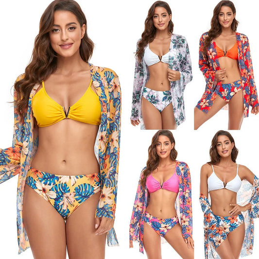 V Buckle Triangle Bikini Three Piece - Solid Colour Print - SandiFreckles Surf & Swimwear