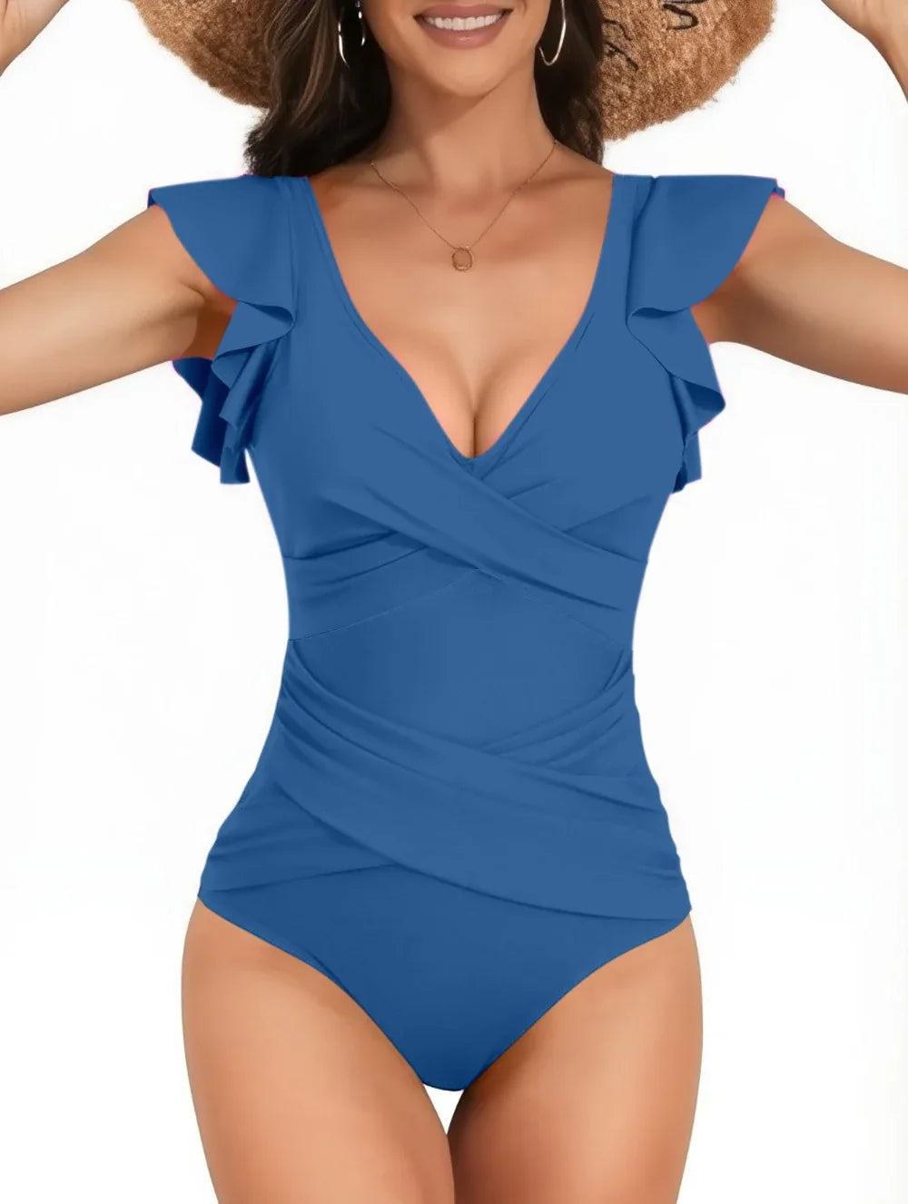 V-Neck Ruffle High Waist Backless One Piece - Feminine Flair - SandiFreckles Surf & Swimwear