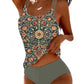 Retro Split High Waist Bikini Beach Print Strap Swimsuit - SandiFreckles Surf & Swimwear