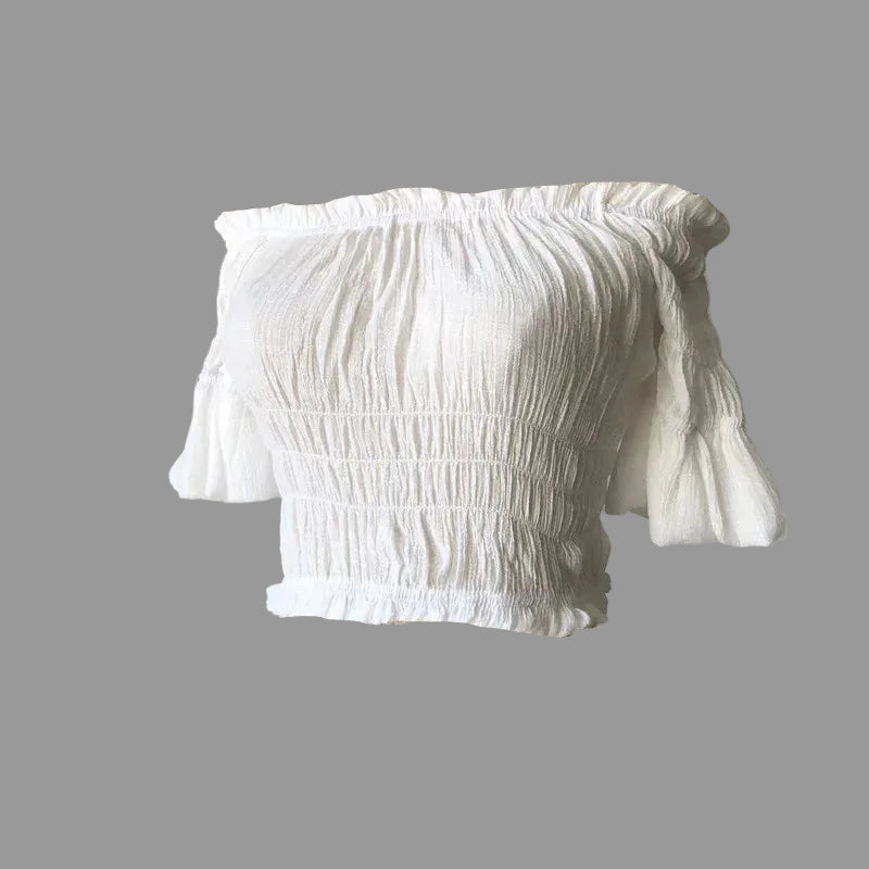 Beach Bikini Slubbed Fabric Vacation Off-shoulder Swimsuit Tops - SandiFreckles Surf & Swimwear