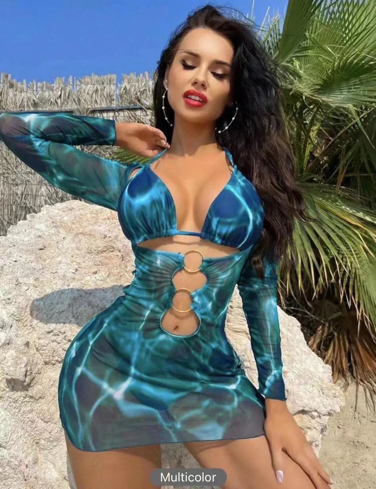 Printed Hollow Out Beach Dress - Fashionable Bikini Set - SandiFreckles Surf & Swimwear