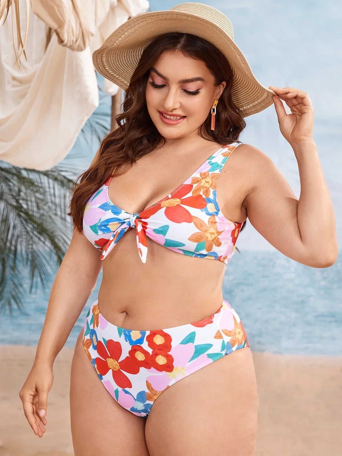 Split Color Printing Plus Size Swimsuit - Two Piece - SandiFreckles Surf & Swimwear