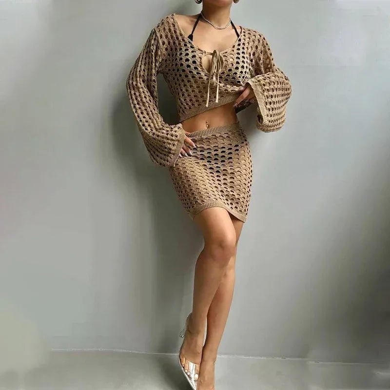Solid Colour Stand-Up Collar Knitted Bikini Blouse - SandiFreckles Surf & Swimwear