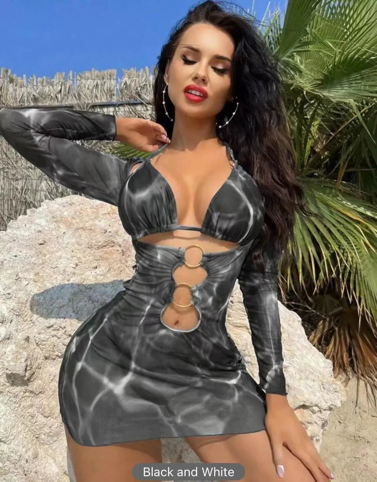 Printed Hollow Out Beach Dress - Fashionable Bikini Set - SandiFreckles Surf & Swimwear