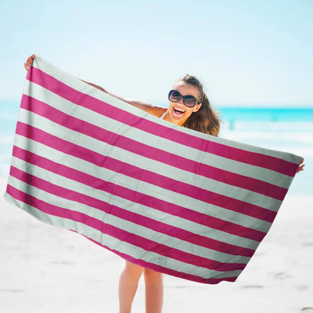 Quick-Drying Striped Beach Towel - Double-Sided Velvet for Comfort - SandiFreckles Surf & Swimwear