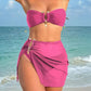 Bold Colour Strapless Three-Piece Bikini with Skirt - Horseshoe Clasp - SandiFreckles Surf & Swimwear