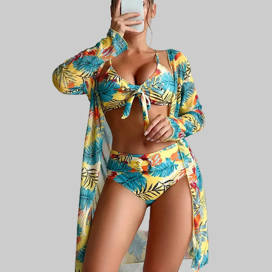 Multi-Colour Printed Fashion Bikini Three-Piece Set - SandiFreckles Surf & Swimwear