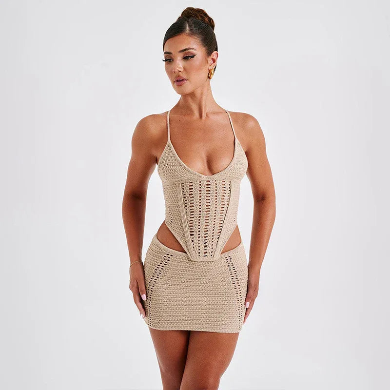 Solid Colour Knitted Beach Skirt Ensemble - Chic & Sexy - SandiFreckles Surf & Swimwear