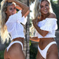 Beach Bikini Slubbed Fabric Vacation Off-shoulder Swimsuit Tops - SandiFreckles Surf & Swimwear
