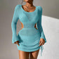 Solid Colour Knitted Hollow Beach Dress - Drawstring Bikini Cover - SandiFreckles Surf & Swimwear