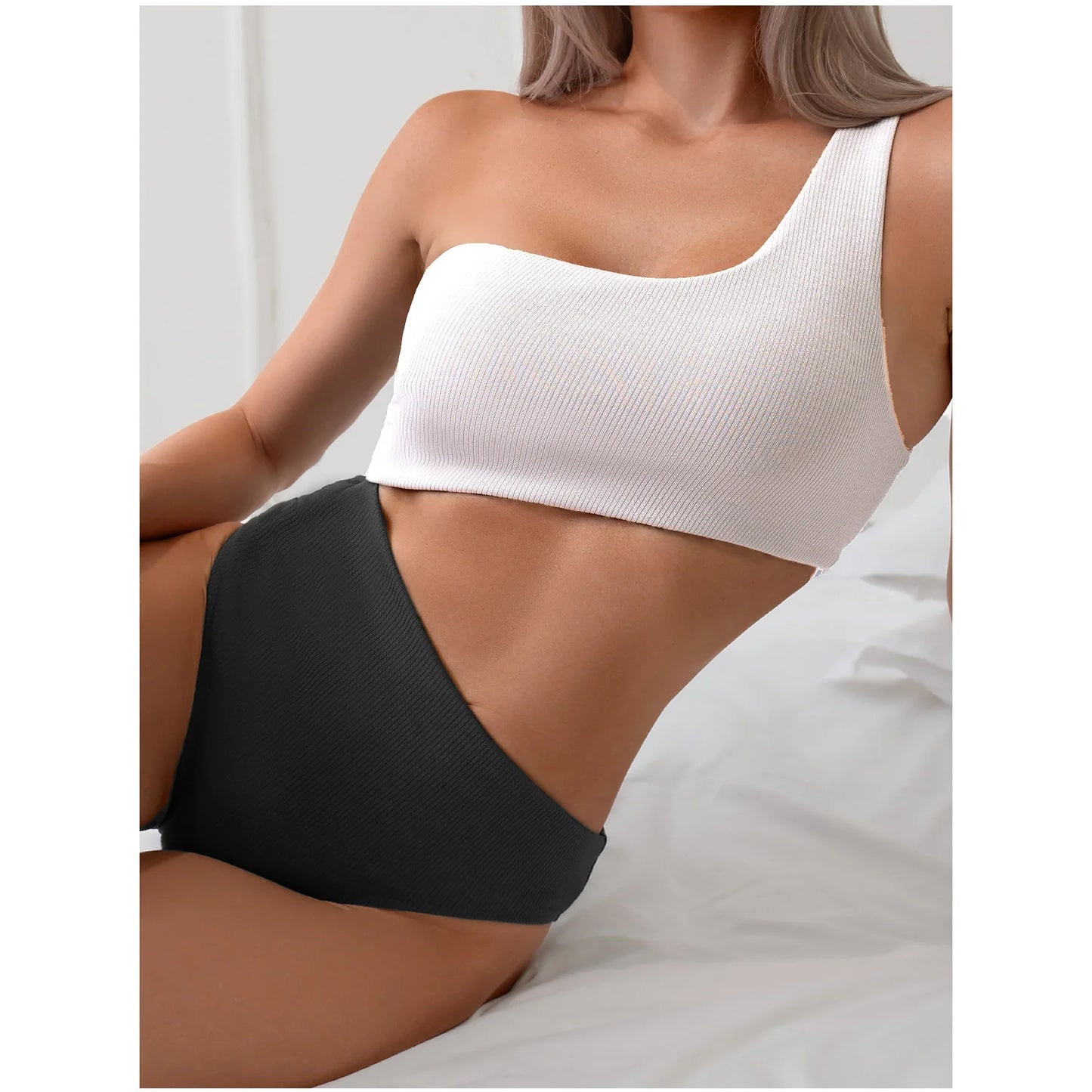 One Shoulder Colour Matching Monokini - SandiFreckles Surf & Swimwear