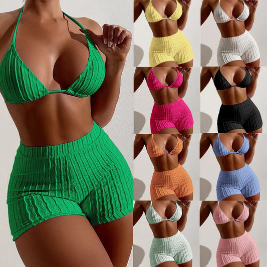 Women's Fashion Mesh Cloth Split Pure Colour Bikini - SandiFreckles Surf & Swimwear