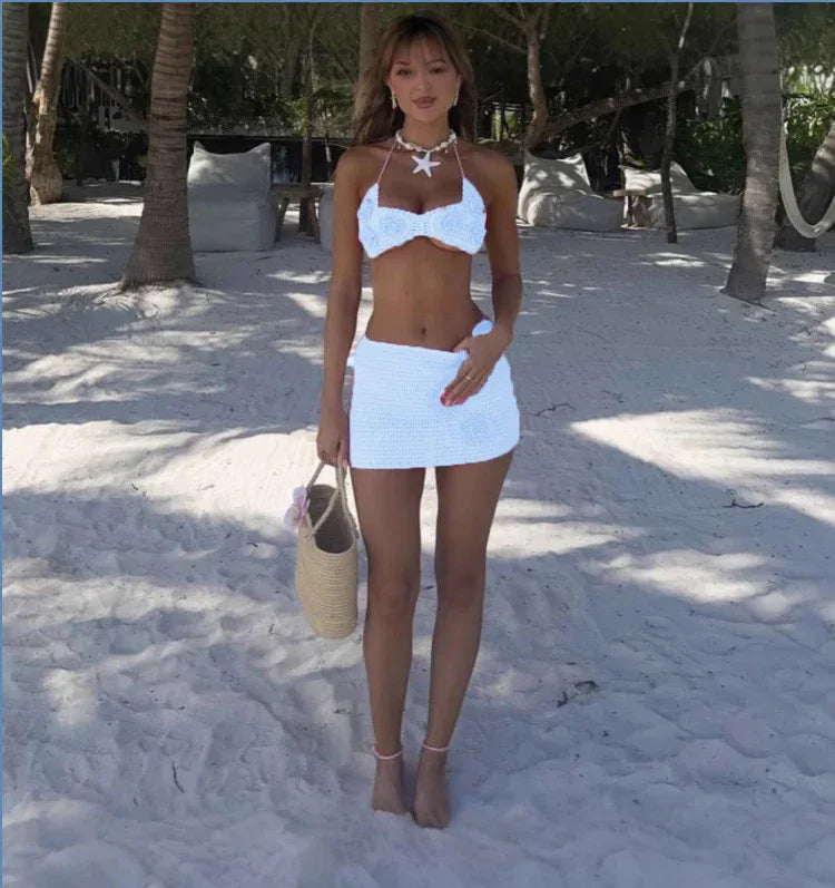 Hollow Knitted Bikini Swim Skirt - Classic Beach Style - SandiFreckles Surf & Swimwear