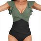 V-Neck Ruffle High Waist Backless One Piece - Feminine Flair - SandiFreckles Surf & Swimwear